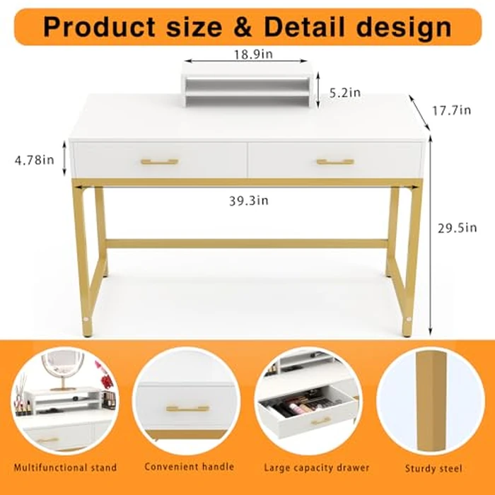WESTREE Women Makeup Vanity Desk with 2 Drawers - Bedroom Home Office Desk, Wooden Height Monitor Stand & Storage Shelf Without Mirror, White Table Great Gift for Her by WESTREE - Image 7