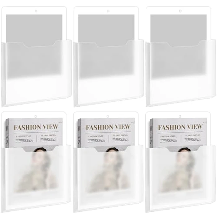 Epakh 6 Pack Magnetic File Holder Magnetic Paper Holder Organizer Wall Mounted Mail Magazine Storage Pockets for Refrigerator, Whiteboard, Office, Classroom, Mail Letters Paper(Transparent) by Epakh - Used - Very Good condition