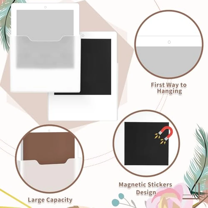 Epakh 6 Pack Magnetic File Holder Magnetic Paper Holder Organizer Wall Mounted Mail Magazine Storage Pockets for Refrigerator, Whiteboard, Office, Classroom, Mail Letters Paper(Transparent) by Epakh - Image 3