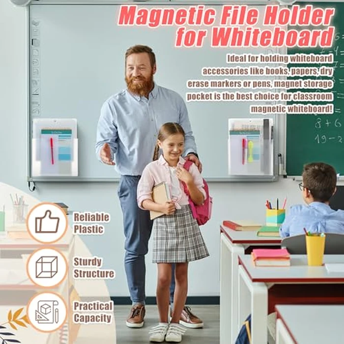 Epakh 6 Pack Magnetic File Holder Magnetic Paper Holder Organizer Wall Mounted Mail Magazine Storage Pockets for Refrigerator, Whiteboard, Office, Classroom, Mail Letters Paper(Transparent) by Epakh - Image 4