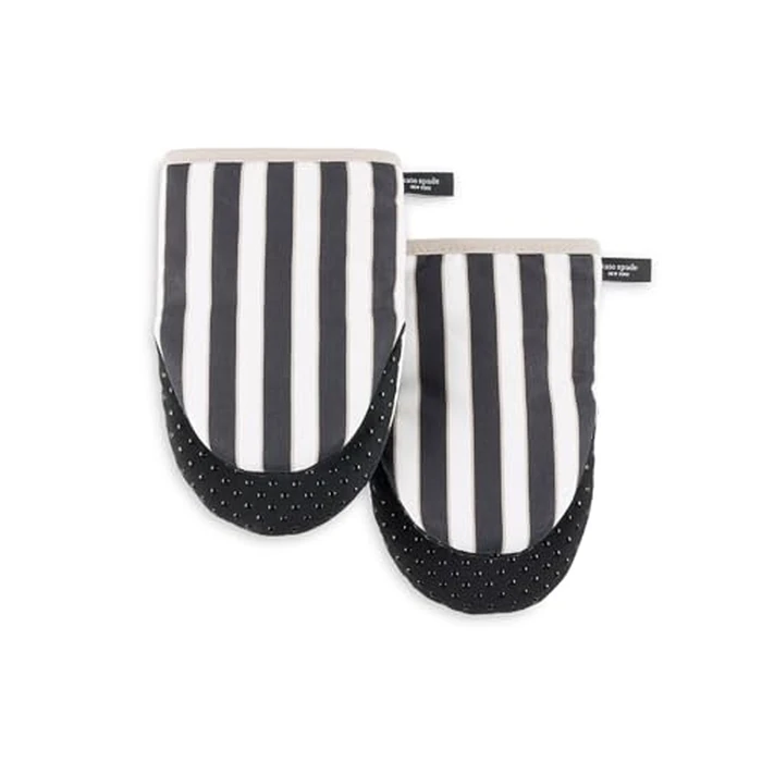 kate spade new york Botanical Stripe Mini Oven Mitt 2-Pack Set, 5.5" x 8", Black/Beige by kate spade new york - Used - Good condition