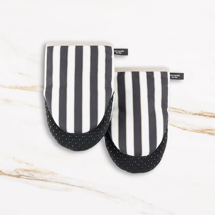 kate spade new york Botanical Stripe Mini Oven Mitt 2-Pack Set, 5.5" x 8", Black/Beige by kate spade new york - Image 2