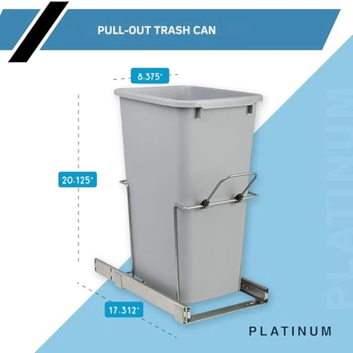 8.375 in. x 20.125 in. x 17.313 in. 20 Qt. in-Cabinet Single Soft-Close Bottom-Mount Pull-Out Trash Can - Platinum by Knape & Vogt - Image 2