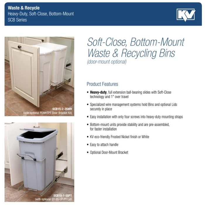 8.375 in. x 20.125 in. x 17.313 in. 20 Qt. in-Cabinet Single Soft-Close Bottom-Mount Pull-Out Trash Can - Platinum by Knape & Vogt - Image 3