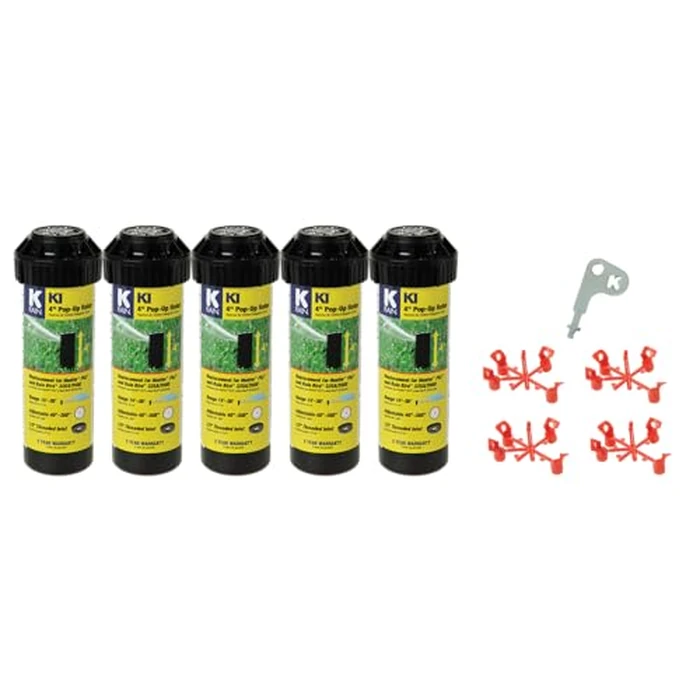 K Rain K1 1/2" Smart Set Rotor 4" Pop-Up| 15' - 30' Spray Distance, 40 degrees - 360 degrees Arc Spray Pattern | Includes Install Kit (5 Pack) by K-Rain - Used - Very Good condition - US$46.69