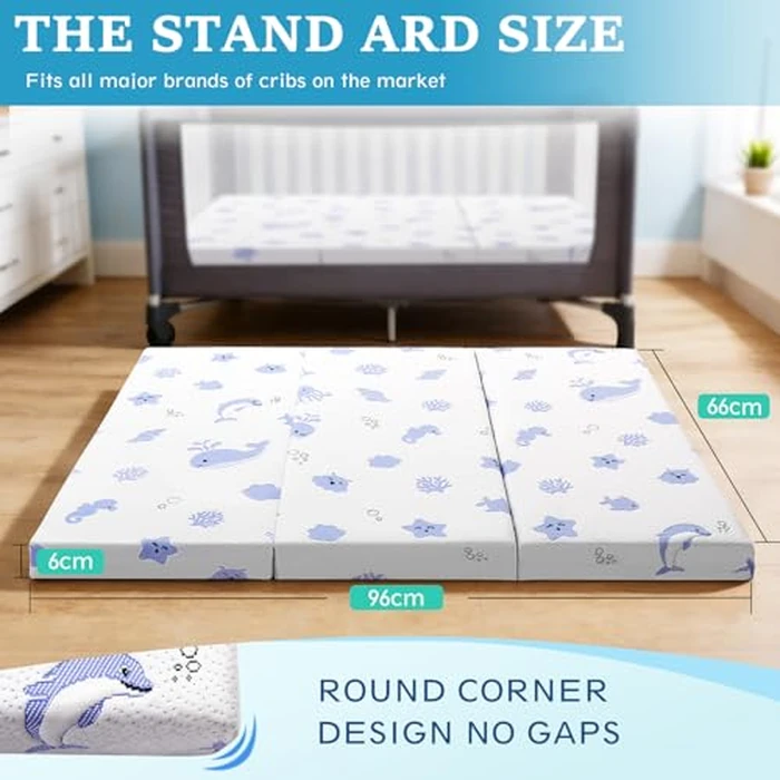 Ciremiv Trifold Pack and Play Mattress Topper, 38" x 26" x 2.4", Portable Baby Travel Mattress, with Memory Foam and Breathable Soft Removable Washable Cover, Fits Playpens and Playards by Ciremiv - Image 2