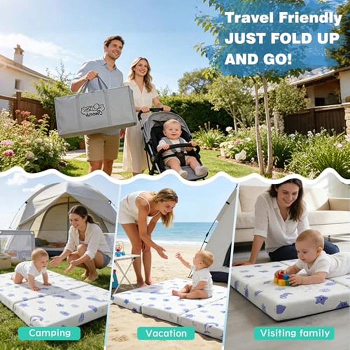 Ciremiv Trifold Pack and Play Mattress Topper, 38" x 26" x 2.4", Portable Baby Travel Mattress, with Memory Foam and Breathable Soft Removable Washable Cover, Fits Playpens and Playards by Ciremiv - Image 5