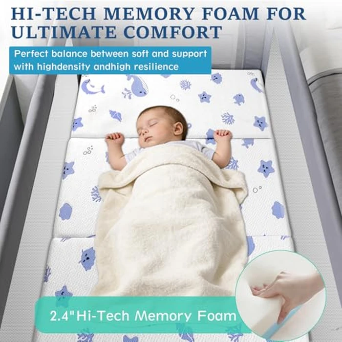 Ciremiv Trifold Pack and Play Mattress Topper, 38" x 26" x 2.4", Portable Baby Travel Mattress, with Memory Foam and Breathable Soft Removable Washable Cover, Fits Playpens and Playards by Ciremiv - Image 7