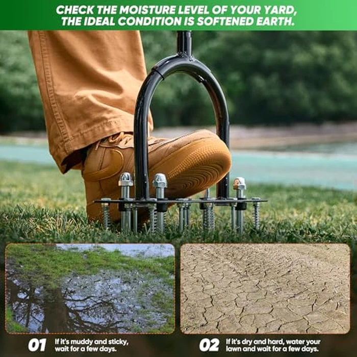 Saker Manual Lawn Aerator Tool with 15 Iron Spikes Adjustable Height, Double-Layer Spring, Heavy-Duty Iron Lawn Aerator Tool with Gloves for Loosening Soil Aerating Patio, Yard, Garden Black by Saker - Image 7