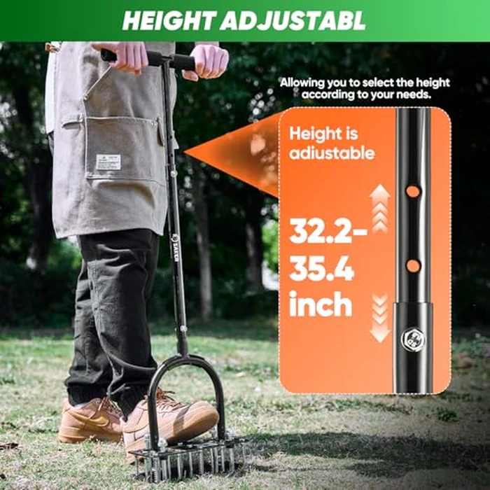 Saker Manual Lawn Aerator Tool with 15 Iron Spikes Adjustable Height, Double-Layer Spring, Heavy-Duty Iron Lawn Aerator Tool with Gloves for Loosening Soil Aerating Patio, Yard, Garden Black by Saker - Image 8