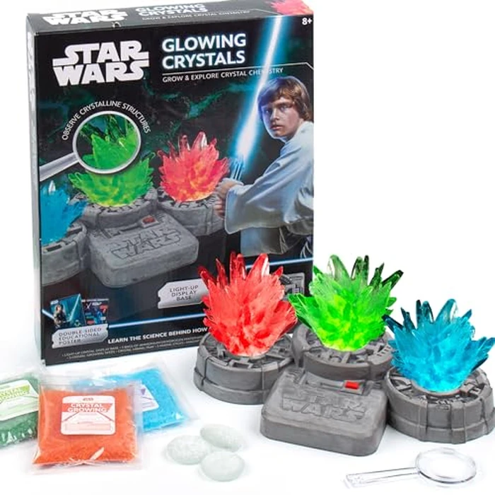 STAR WARS Glowing Crystals, Crystal Growing Kit with Light Up Display Stand, Grow 3 Colorful Crystals, Gift for 8 Year Old Boy, Merch, Toys for Boys Age 8-12 by STAR WARS - Used - Like New condition - US$18.99