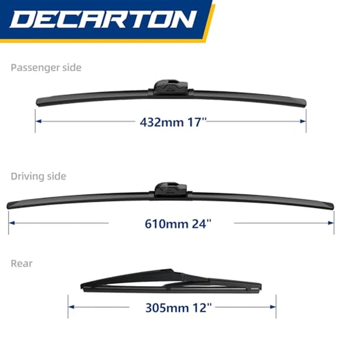 Wiper Blades Replacement for Toyota RAV4 2006-2012 Windshield Wipers-3 Pieces of Car Front and Rear Window Wiper Blade (24+17+12) by DECARTON - Image 2