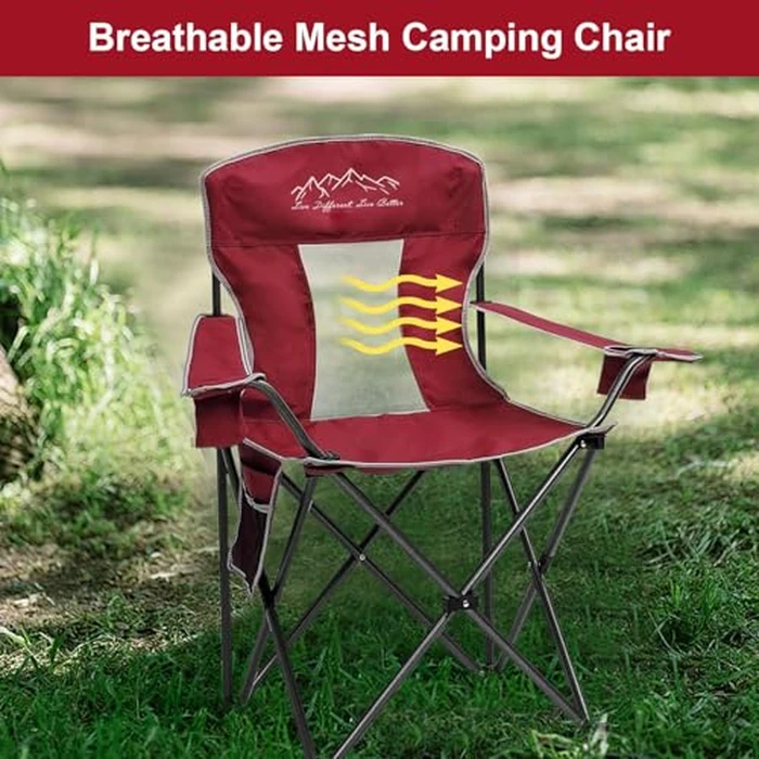 VOYSIGN Folding Camping Chair Mesh Back Portable Breathable Outdoor Chairs with Carry Bag & Cup Holder for Camping, Beach, Fishing, Sports, Patio, Red by VOYSIGN - Image 5