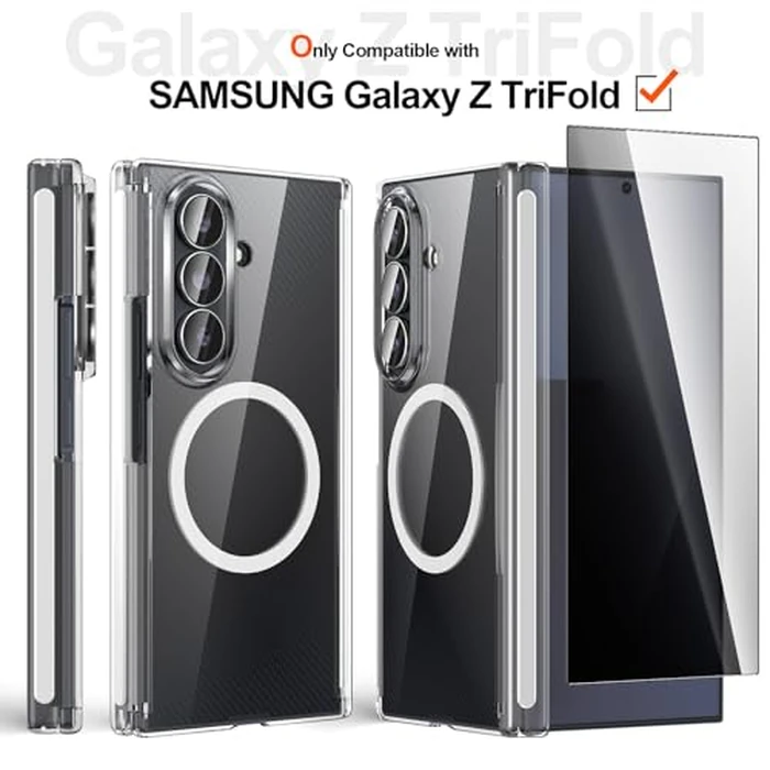 Clear Case for Samsung Galaxy Z Trifold, Magnetic Phone Case with Privacy Screen Protector, Lightweight Ultra-Thin Dual-Central-Axis Hinge Protector Cover Anti-Yellowing Anti-Slip for Men Women by Eastcoo - Image 2
