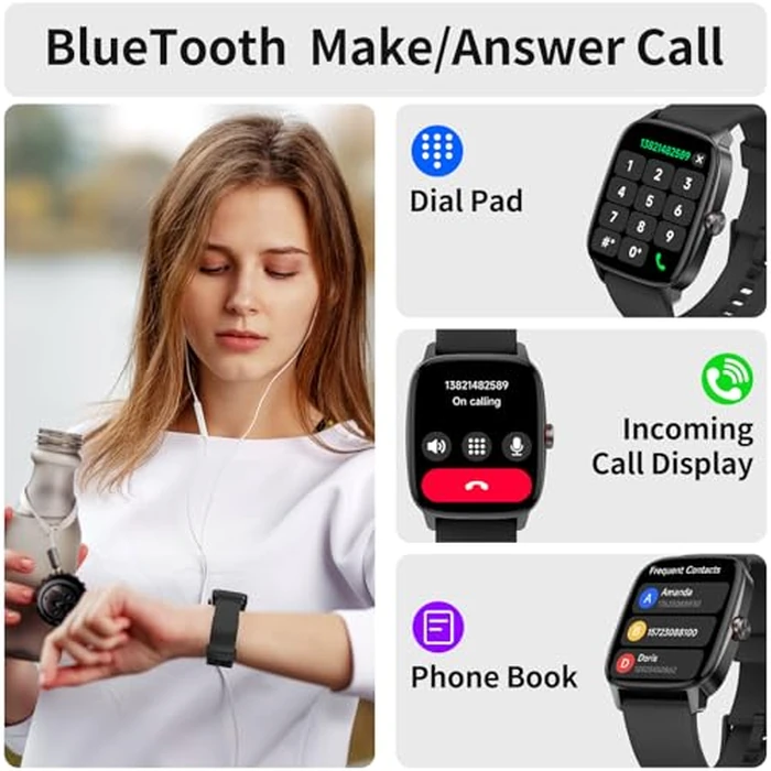 Smart Watches for Men Women with Bluetooth Calling, Heart Rate Sleep Monitor, 1.85 Inch Screen, DIY Dial, 100+ Sports Modes, AI Built-in Fitness Tracker, IP68 Waterproof, Smartwatch for Android iPhone by YMZ - Image 3