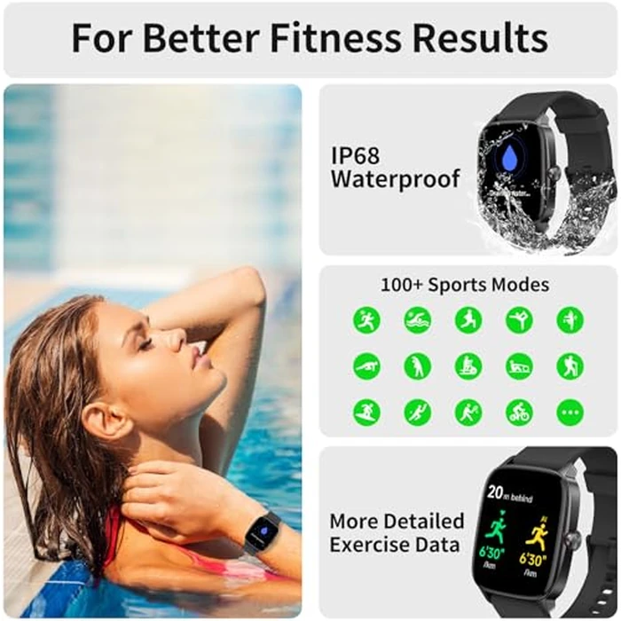 Smart Watches for Men Women with Bluetooth Calling, Heart Rate Sleep Monitor, 1.85 Inch Screen, DIY Dial, 100+ Sports Modes, AI Built-in Fitness Tracker, IP68 Waterproof, Smartwatch for Android iPhone by YMZ - Image 5