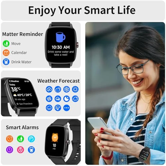 Smart Watches for Men Women with Bluetooth Calling, Heart Rate Sleep Monitor, 1.85 Inch Screen, DIY Dial, 100+ Sports Modes, AI Built-in Fitness Tracker, IP68 Waterproof, Smartwatch for Android iPhone by YMZ - Image 7