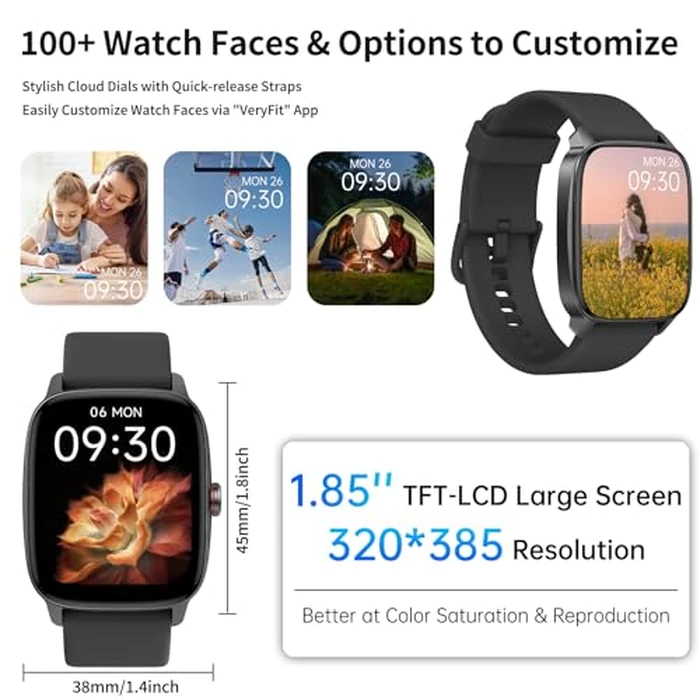 Smart Watches for Men Women with Bluetooth Calling, Heart Rate Sleep Monitor, 1.85 Inch Screen, DIY Dial, 100+ Sports Modes, AI Built-in Fitness Tracker, IP68 Waterproof, Smartwatch for Android iPhone by YMZ - Image 8