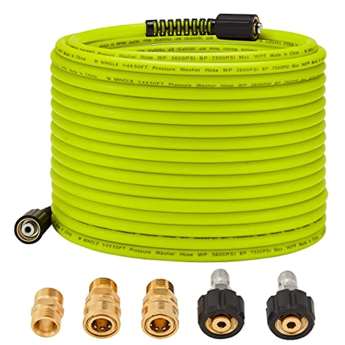 M MINGLE Pressure Washer Hose 50 FT x 1/4" - Replacement Power Wash Hose with Quick Connect Kits - High Pressure Hose with M22 14mm Fittings - 3600PSI by M MINGLE - Image 1