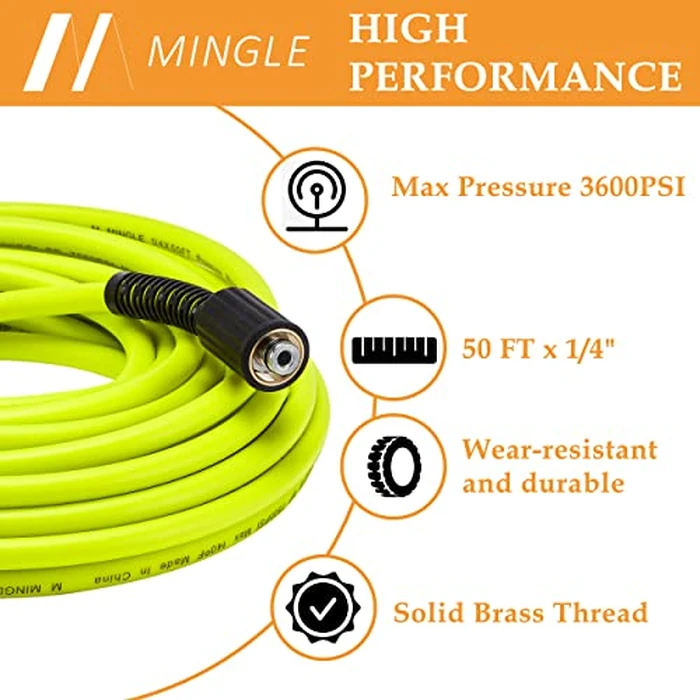 M MINGLE Pressure Washer Hose 50 FT x 1/4" - Replacement Power Wash Hose with Quick Connect Kits - High Pressure Hose with M22 14mm Fittings - 3600PSI by M MINGLE - Image 2