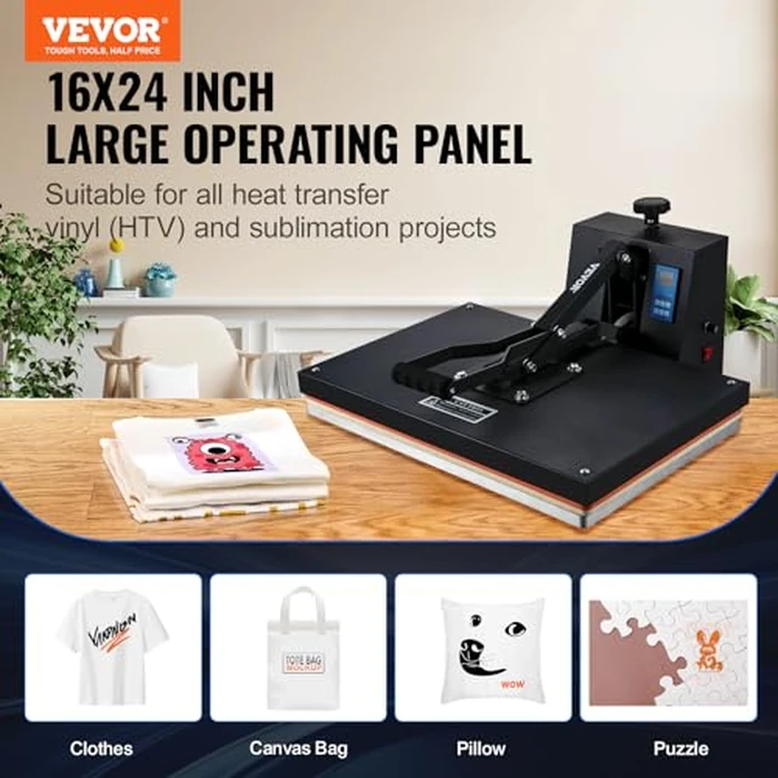 VEVOR Heat Press 16x24, 1700W Power Heat Press Machine, Fast Heating, High Pressure Heat Press Machine for T-Shirt, Digital Industrial Sublimation Printer for Heat Transfer Vinyl, Easy to Use, Black by VEVOR - Image 2