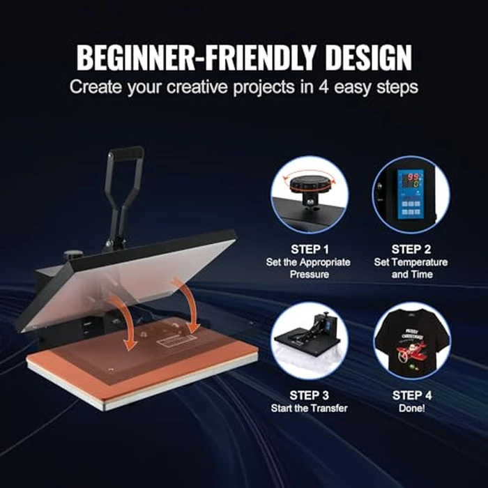 VEVOR Heat Press 16x24, 1700W Power Heat Press Machine, Fast Heating, High Pressure Heat Press Machine for T-Shirt, Digital Industrial Sublimation Printer for Heat Transfer Vinyl, Easy to Use, Black by VEVOR - Image 6