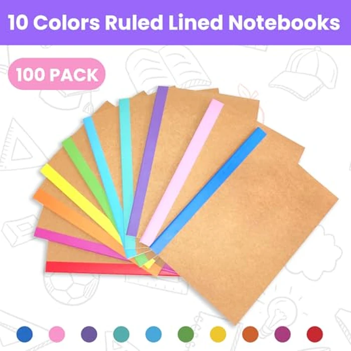 100 Pack A5 Notebooks Bulk, 8.3 x 5.5 inch Ruled Lined Kraft Composition Notebooks Bulk 10 Color Soft Cover Travel Journals for Students Classroom Office (Colourful,60 Pages 30 Sheets) (100, 10 Color) by GEHUIZER - Image 2