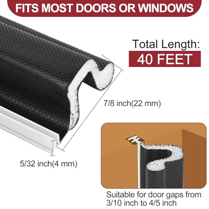 Kerf Door Weather Stripping 12.2M/40Ft V-Shaped Door Seal Strip for Large Gap Door Frame Front Door Extra Thick Sealers Replacement Exterior Entry Door Jamb Gasket Easy Installation Cut to Size -Black by Kikerike - Image 4