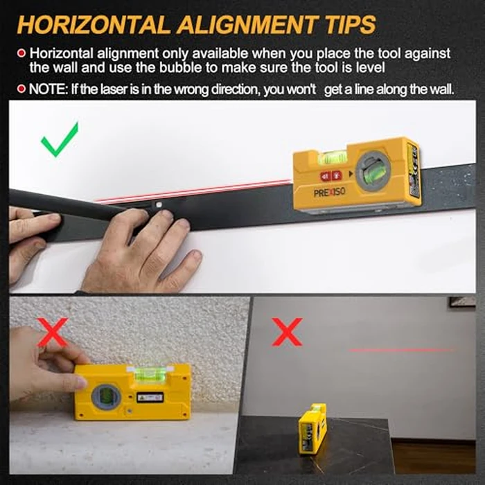 PREXISO 2-in-1 Line Laser Level - Mini Torpedo Level with Light, 3-3/4 inch Rotatable Magnetic Pocket Level & 30Ft Laser Line Leveler Tool for Hanging Picture, Wall Marking Painting, Home Renovation by Prexiso - Image 3