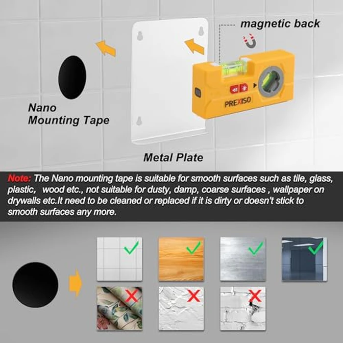 PREXISO 2-in-1 Line Laser Level - Mini Torpedo Level with Light, 3-3/4 inch Rotatable Magnetic Pocket Level & 30Ft Laser Line Leveler Tool for Hanging Picture, Wall Marking Painting, Home Renovation by Prexiso - Image 5