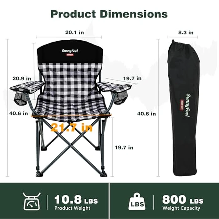SunnyFeel Heavy-Duty Camping Chair - 800 lbs Capacity, Portable Folding with Padded Seat, Cup Holders, Mesh Storage Bag, and Carry Bag for Outdoor Adventures by SUNNYFEEL - Image 3