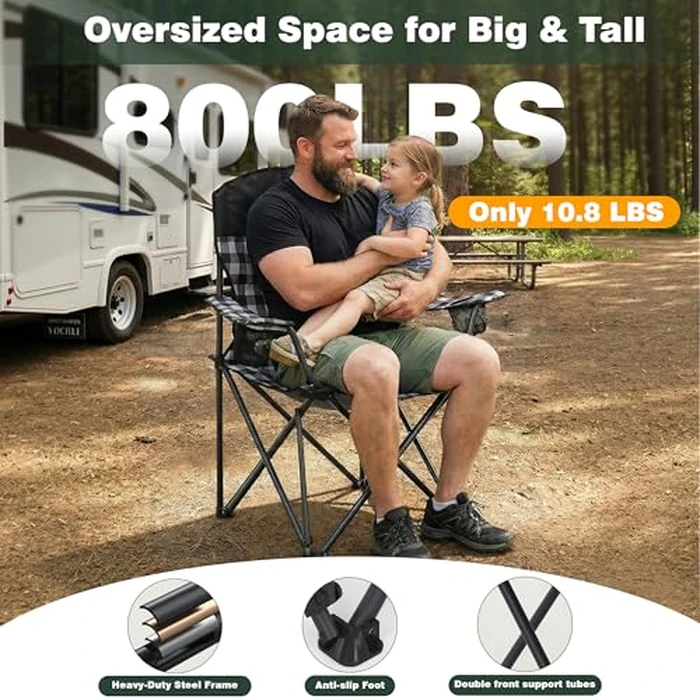 SunnyFeel Heavy-Duty Camping Chair - 800 lbs Capacity, Portable Folding with Padded Seat, Cup Holders, Mesh Storage Bag, and Carry Bag for Outdoor Adventures by SUNNYFEEL - Image 4