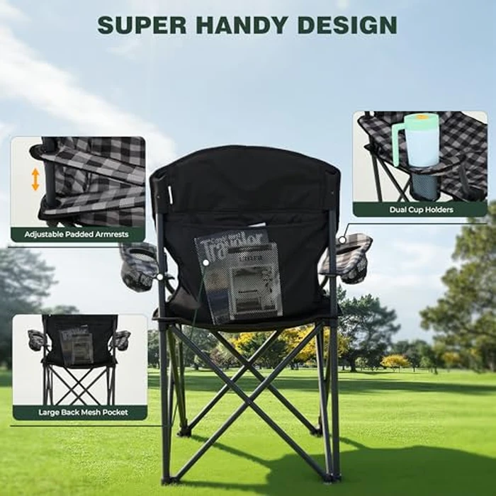 SunnyFeel Heavy-Duty Camping Chair - 800 lbs Capacity, Portable Folding with Padded Seat, Cup Holders, Mesh Storage Bag, and Carry Bag for Outdoor Adventures by SUNNYFEEL - Image 6