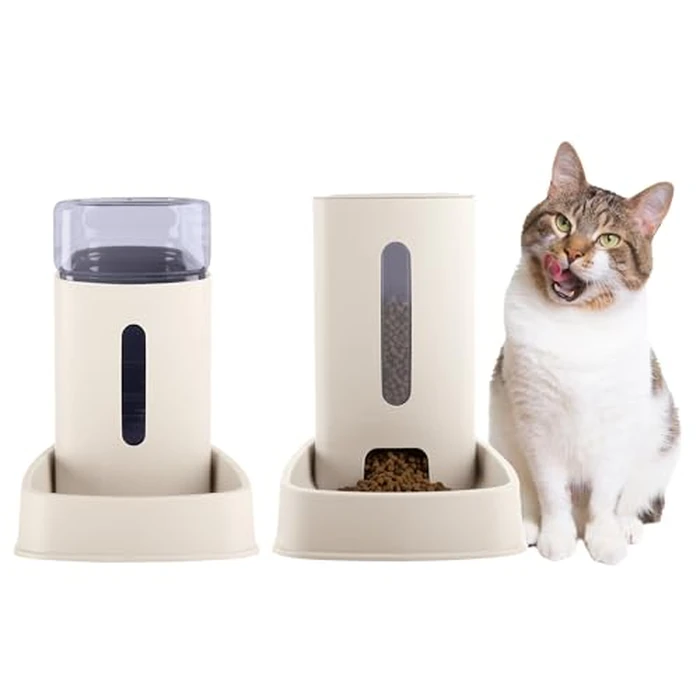 Automatic Cat Feeder and Water Dispenser - 2-Pack 3.8L/1G Pet Bowls - Gravity Automatic Cat and Dog Feeding Station - Pet Supplies by PETMAKER (White) by PETMAKER - Used - Like New condition