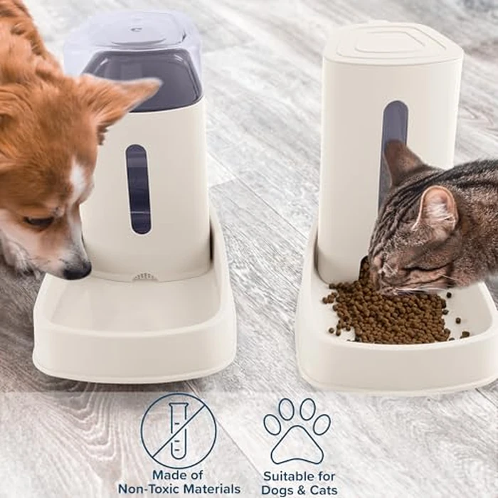 Automatic Cat Feeder and Water Dispenser - 2-Pack 3.8L/1G Pet Bowls - Gravity Automatic Cat and Dog Feeding Station - Pet Supplies by PETMAKER (White) by PETMAKER - Image 3