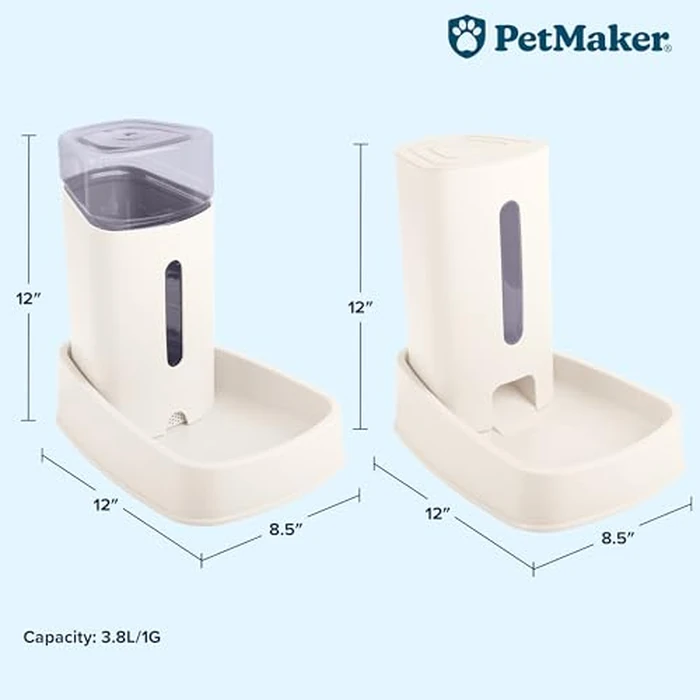 Automatic Cat Feeder and Water Dispenser - 2-Pack 3.8L/1G Pet Bowls - Gravity Automatic Cat and Dog Feeding Station - Pet Supplies by PETMAKER (White) by PETMAKER - Image 5