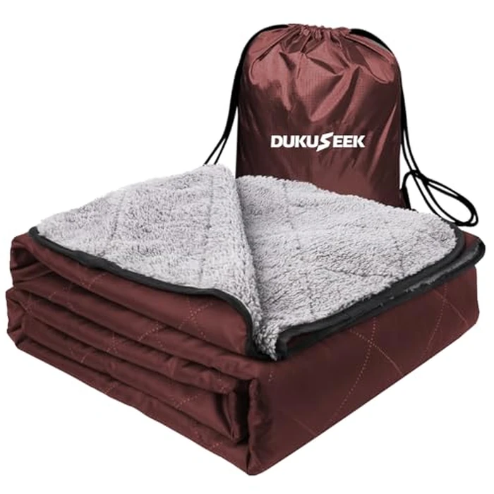 DUKUSEEK Outdoors Waterproof Throw Blanket with Hood, 79”x 59” Sherpa Fleece Stadium Windproof Blankets for Boat, Traveling, Camping, Football, Dogs, Outdoor Sporting Events-Machine Washable by DUKUSEEK - Used - Like New condition