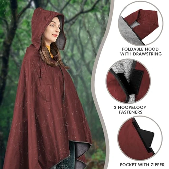 DUKUSEEK Outdoors Waterproof Throw Blanket with Hood, 79”x 59” Sherpa Fleece Stadium Windproof Blankets for Boat, Traveling, Camping, Football, Dogs, Outdoor Sporting Events-Machine Washable by DUKUSEEK - Image 2