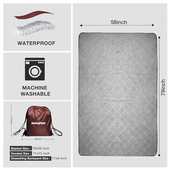 DUKUSEEK Outdoors Waterproof Throw Blanket with Hood, 79”x 59” Sherpa Fleece Stadium Windproof Blankets for Boat, Traveling, Camping, Football, Dogs, Outdoor Sporting Events-Machine Washable by DUKUSEEK - Image 6