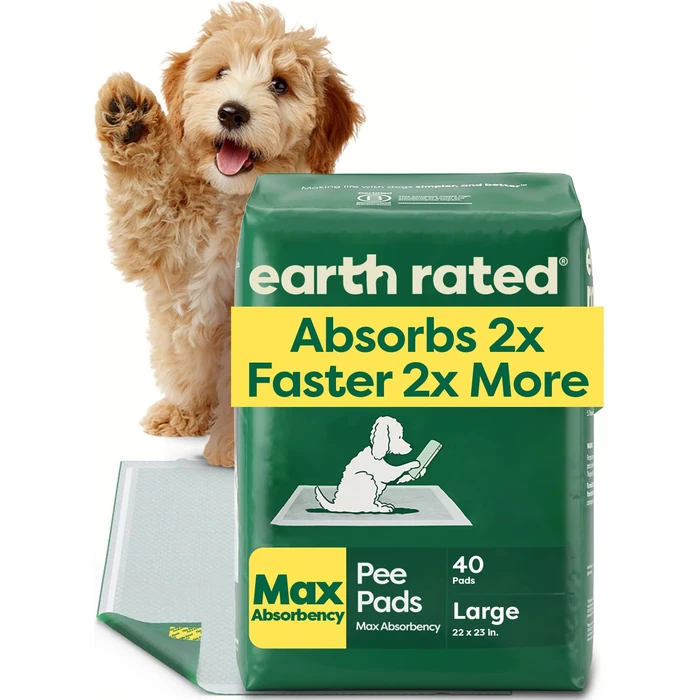 Earth Rated Puppy Pads, Max Absorbency Pee Pads for Dogs, Absorbs 2X Faster & 2X More, Leak Prevention, Potty Training, Fragrance-Free, Unscented, Regular [L], 22” x 23”, 40 Count by Earth Rated - Used - Like New condition