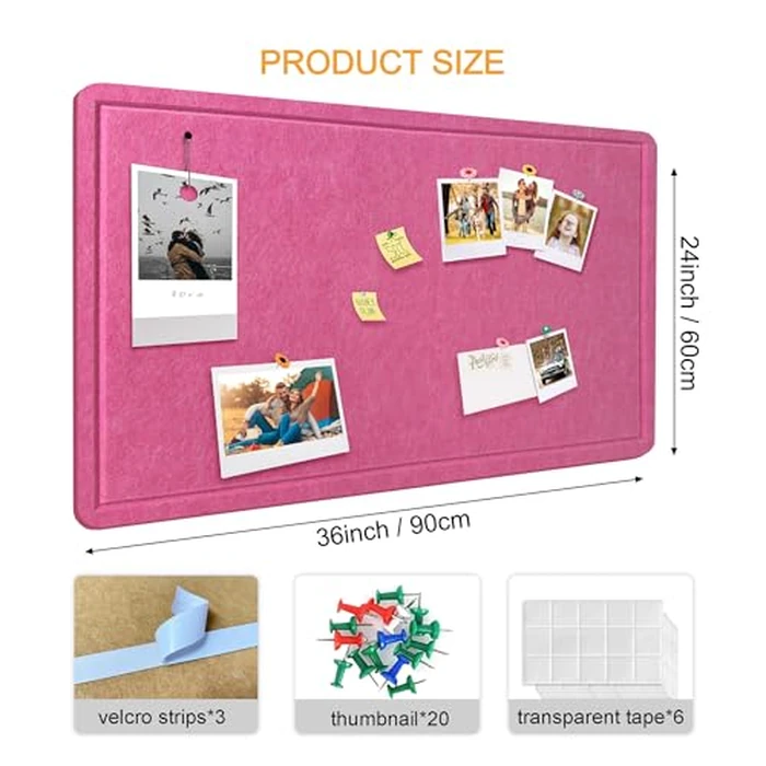 Yunihome Large Bulletin Board - Foldable 36x24 Inches Cork Board Alternative with 20 Push Pins, 3' x 2' Self-Adhesive Felt Bulletin Board for Wall, Home Office Classroom Decor by Yunihome - Image 2
