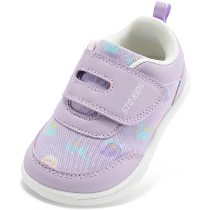 Toddler Girls Shoes Wide Toe Box Barefoot | Baby First Walking Sneakers Tennis Running Canvas Casual Preschool Flat Non Slip Comfortable Lightweight Outdoor (Purple, Size 8) by STQ KIDS - Used - Very Good condition