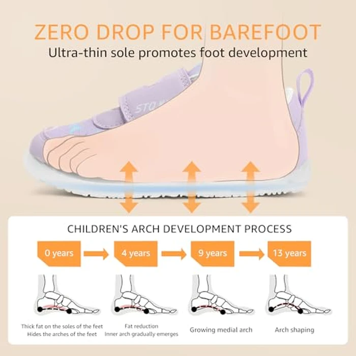 Toddler Girls Shoes Wide Toe Box Barefoot | Baby First Walking Sneakers Tennis Running Canvas Casual Preschool Flat Non Slip Comfortable Lightweight Outdoor (Purple, Size 8) by STQ KIDS - Image 5