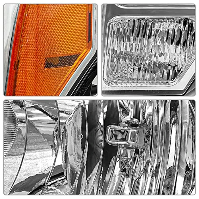 ADCARLIGHTS 2009 2010 2011 2012 2013 2014 Ford F150 Pickup Headlight Assembly for 09-14 Ford F150 Clear Lens Chrome Housing with Amber Reflector Headlamp Replacement Left and Right Pair（W/O Bulbs） by ADCARLIGHTS - Image 4