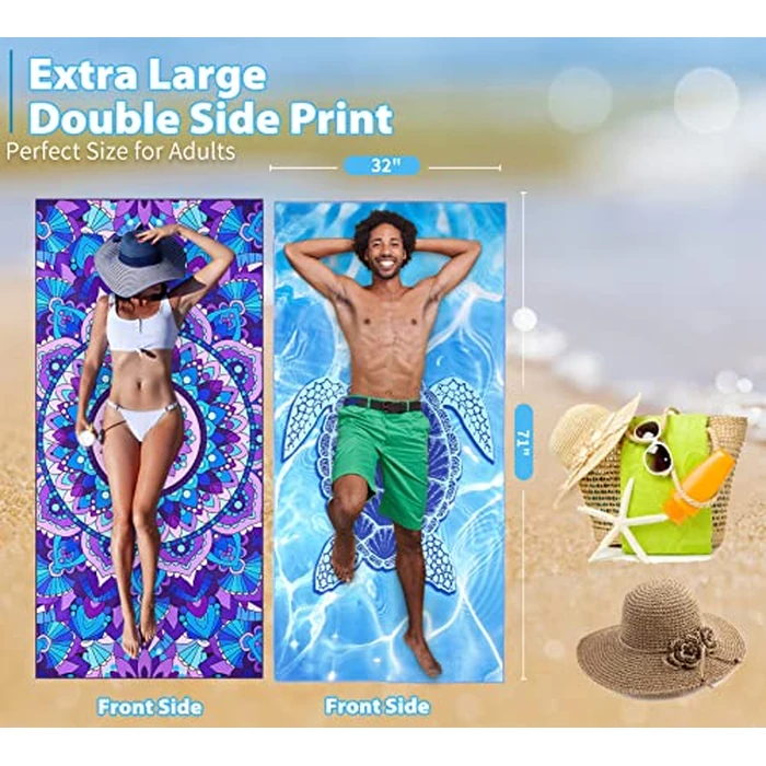 6 Pack Microfiber Thin Beach Towel Lightweight 71x32 Oversized Extra Large Sand Free Towels Quick Dry for Travel Pool Yoga Gym Sports Beach Accessories Vacation Essential Gift by TwoYek - Image 2