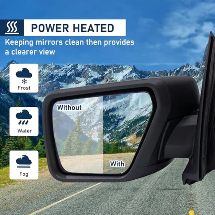 For Ford F150 2021-2024 Door Mirror with Textured Black Cover Manual Folding with Turn Signal Light Puddle Light Power Adjustment with Heated and Blind Spot Glass 11 Pins Left Driver Side (W/O Camera) by HIGHTO - Image 4
