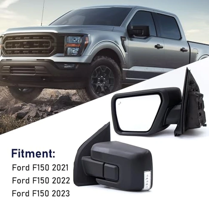 For Ford F150 2021-2024 Door Mirror with Textured Black Cover Manual Folding with Turn Signal Light Puddle Light Power Adjustment with Heated and Blind Spot Glass 11 Pins Left Driver Side (W/O Camera) by HIGHTO - Image 6