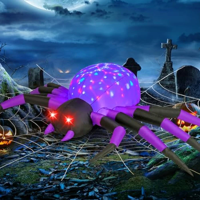 COMIN 9FT Width Halloween Inflatables Outdoor Decorations Spider Blow Up Yard Decoration with Built-in LED for Yard Garden Party Lawn (Purple) by COMIN - Used - Very Good condition - US$30.22