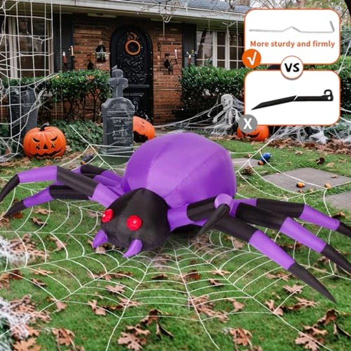 COMIN 9FT Width Halloween Inflatables Outdoor Decorations Spider Blow Up Yard Decoration with Built-in LED for Yard Garden Party Lawn (Purple) by COMIN - Image 4