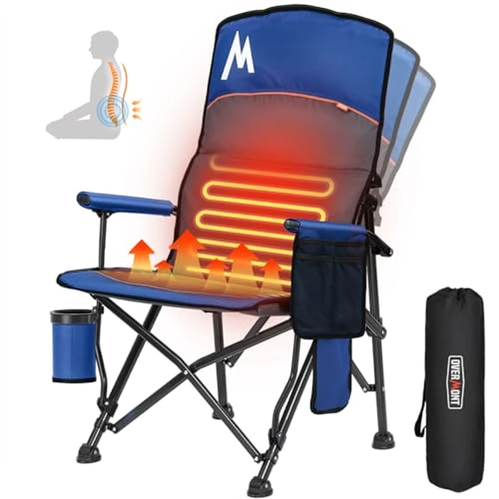 Overmont Heated Camping Chair with Adjustable High Backrest - 3 Heat Levels Seat & Backrest Separately Control - Heavy Duty Portable Heated Chair for Adults Supports 450 LBS - Battery NOT Included by OVERMONT - Used - Very Good condition - CA$89.73